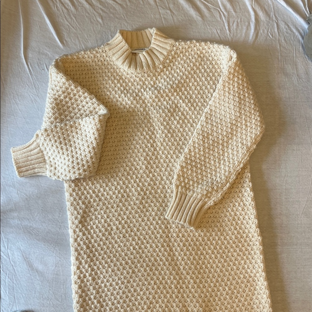 Monki Cream Waffle Knit Cowl Sweater dress NWOT